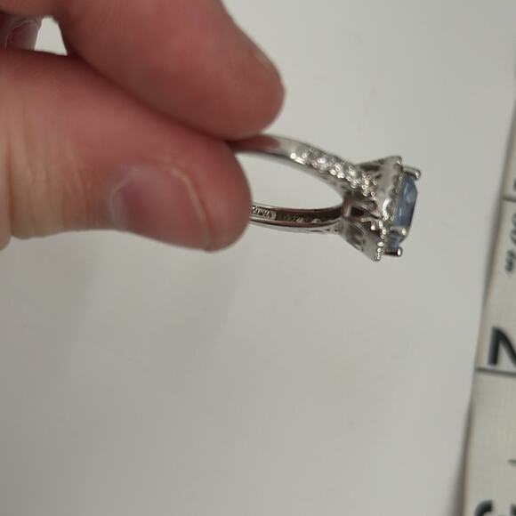 Blue Cubic Zirconia sterling silver statement ring size 8 - Picture 3 of 5
